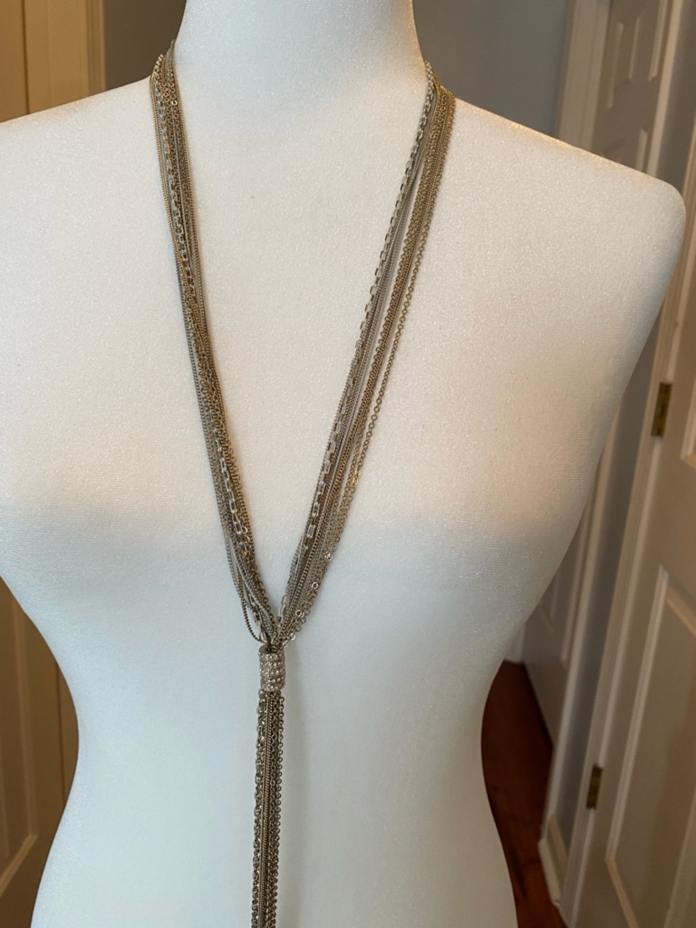 White House Black Market Taupe Multi-Strand Knot Tassel Lariat Necklace - Picture 4 of 7
